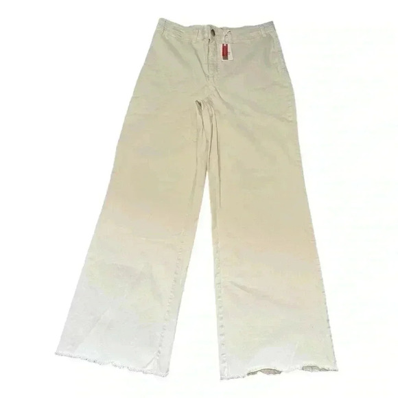 MARINE LAYER “Bridget” ivory denim pants wide leg high rise raw edge women’s 14 - Picture 4 of 15